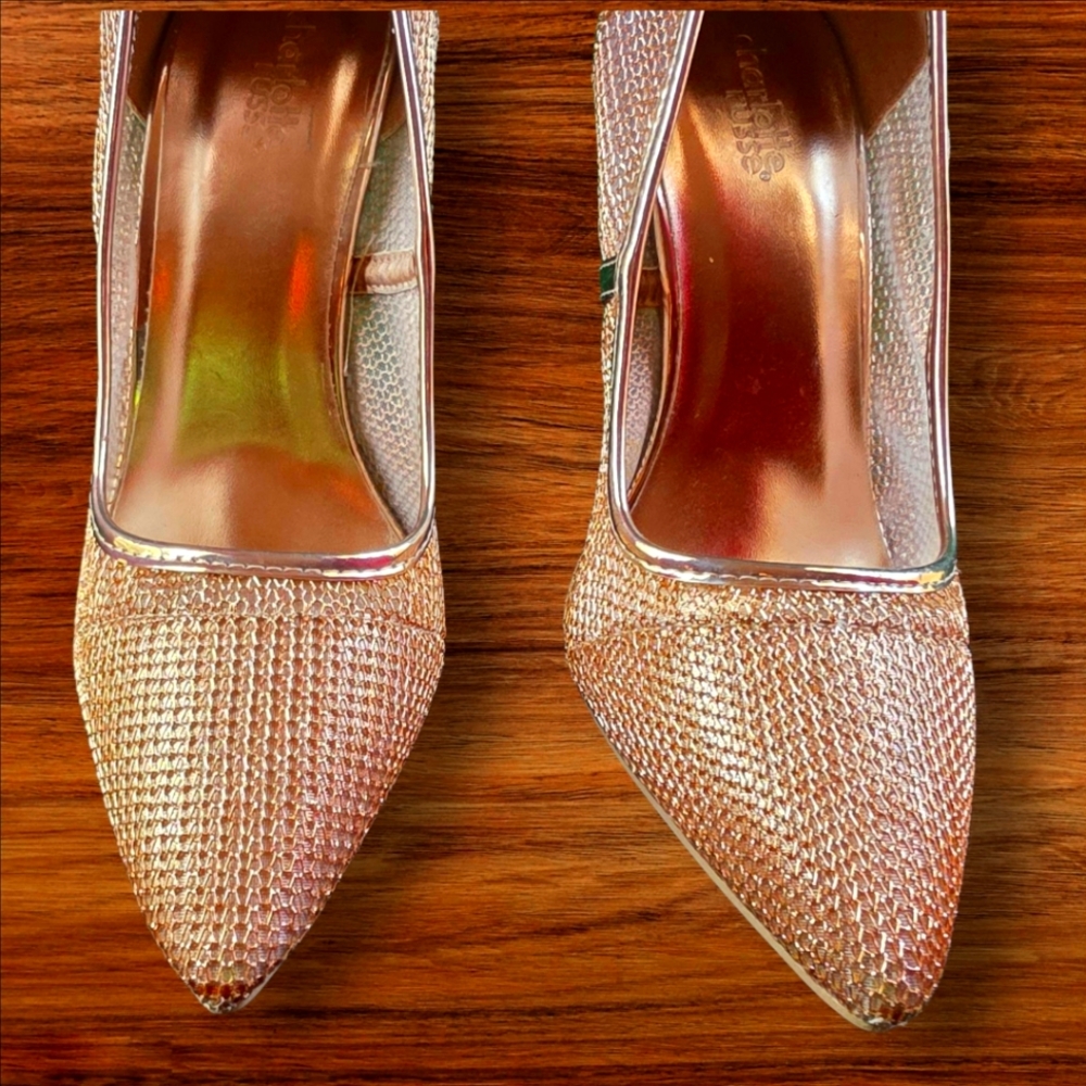 Charlotte Russe Milia Rose Gold Metallic Mesh 4” Heels Women’s 9M 🌟Like NEW!